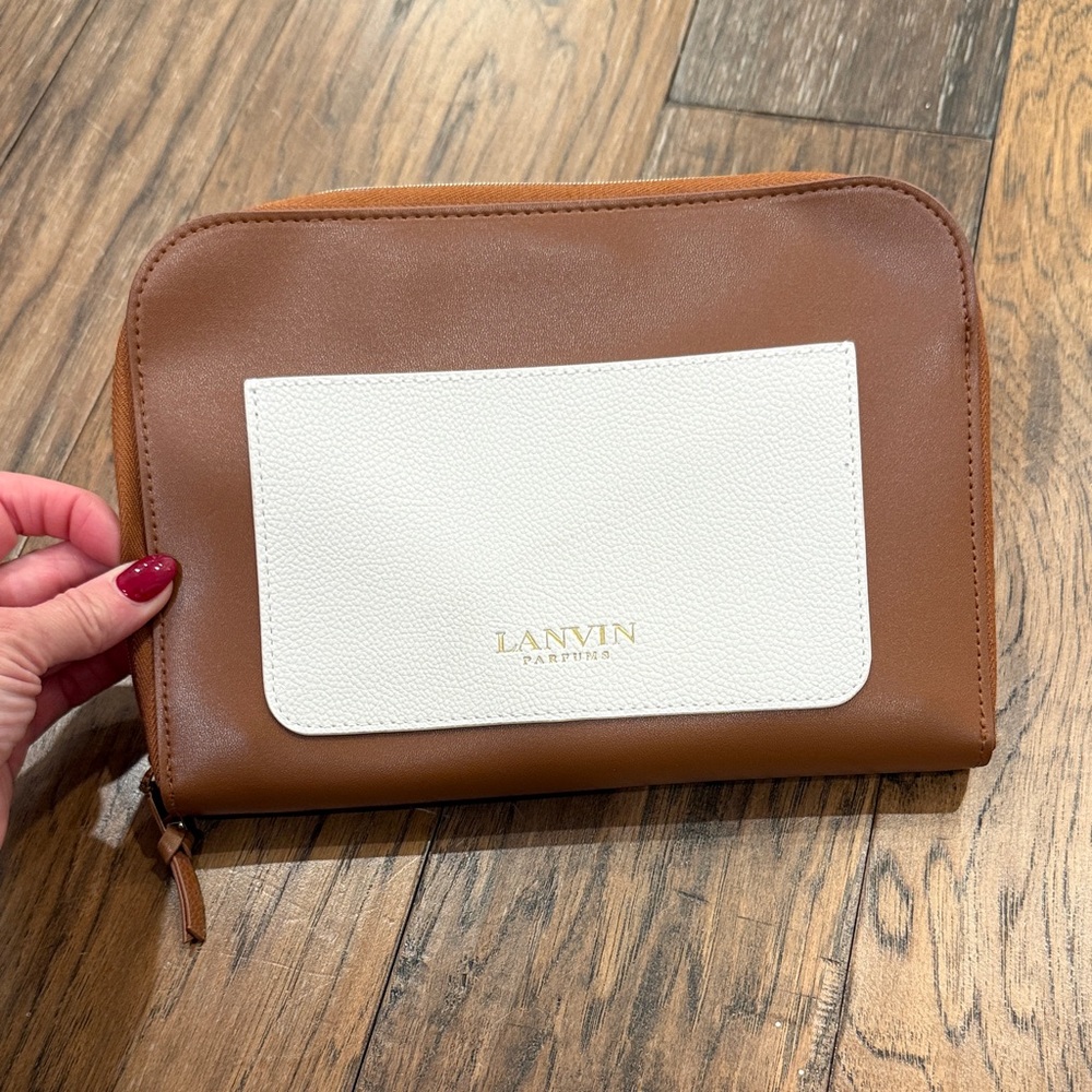 Lanvin Turkish, Airlines Tan, and White Leather Pouch
